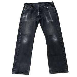 Levi's Distressed Blackwash Button Fly Original 501 Jeans Size 34x30